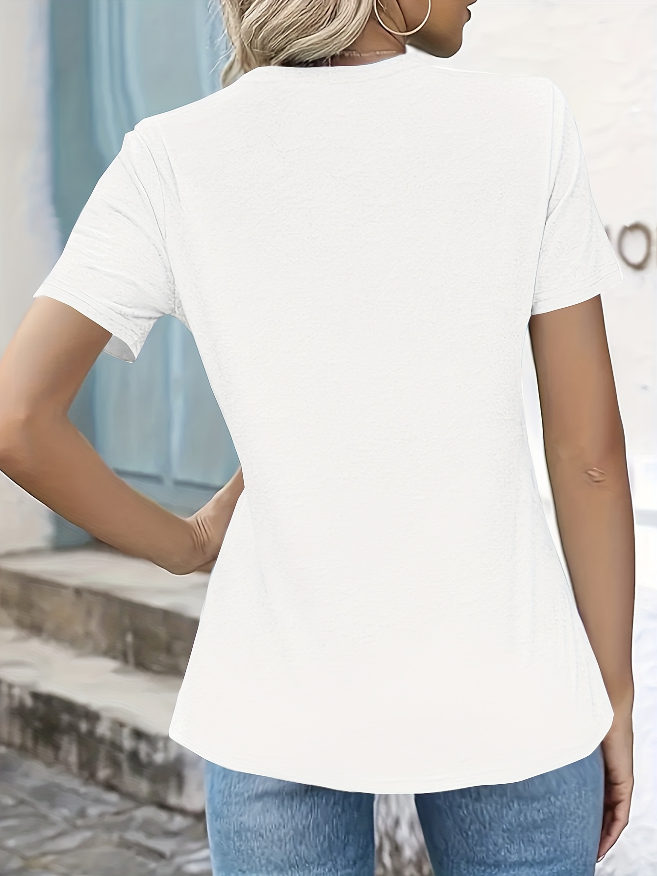 Women'S Casual Summer T-Shirt - Solid Color, Round Neck, Short Sleeve, Comfortable Loose Fit, Dark Blue, Polyester Blend, Machine Washable, Casual Summer Wear | Round Neck Tshirt | Texture