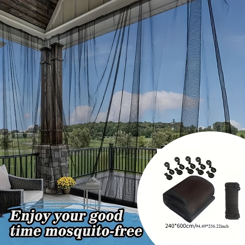 TEMU Moustiquaire d'extérieur à monter soi- avec pinces et cordes - adaptée pour balcon, camping, camping-car, auvent de jardin | Barrière -insectes