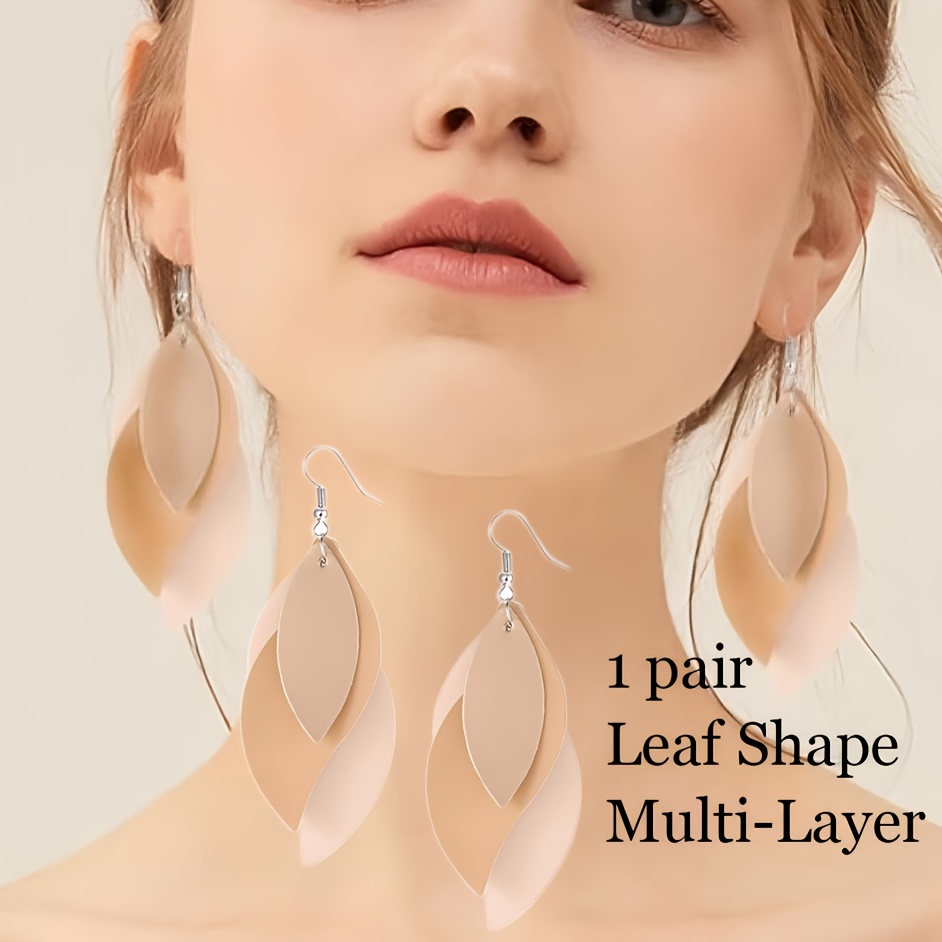 

1 Pair Elegant Leaf Shape Dangle Earrings, Pu Leather Drop Earrings With Alloy Fishhooks, Lightweight & For And Party - Gift For Women And Girls, Quirky Earrings