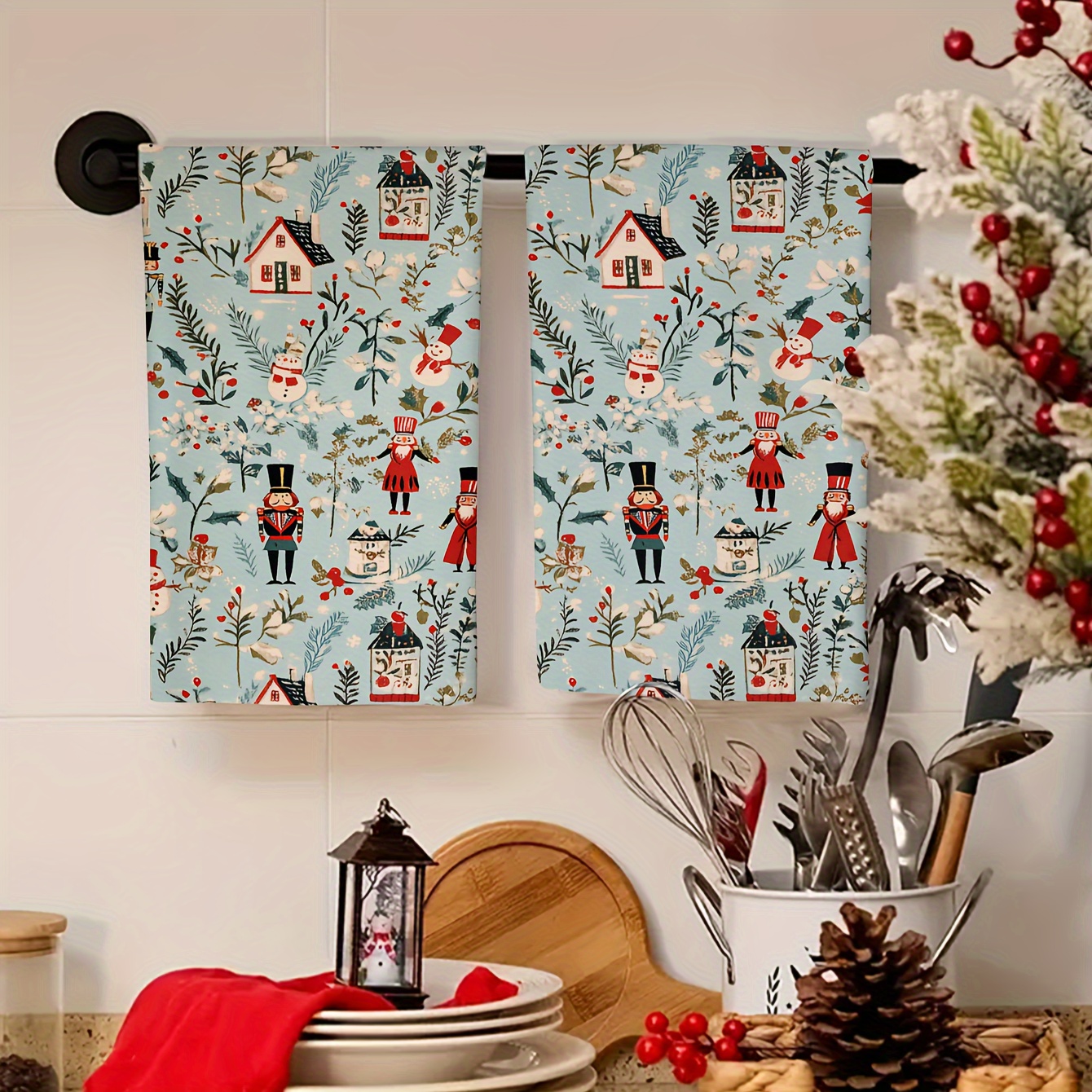 

2pcs Christmas Fingertip Towels Set - Polyester Quick-drying Hand Towels With Contemporary Anime Style - Knit Fabric Oblong Dishcloths For Kitchen & Bathroom - Holiday Patterns, 250gsm