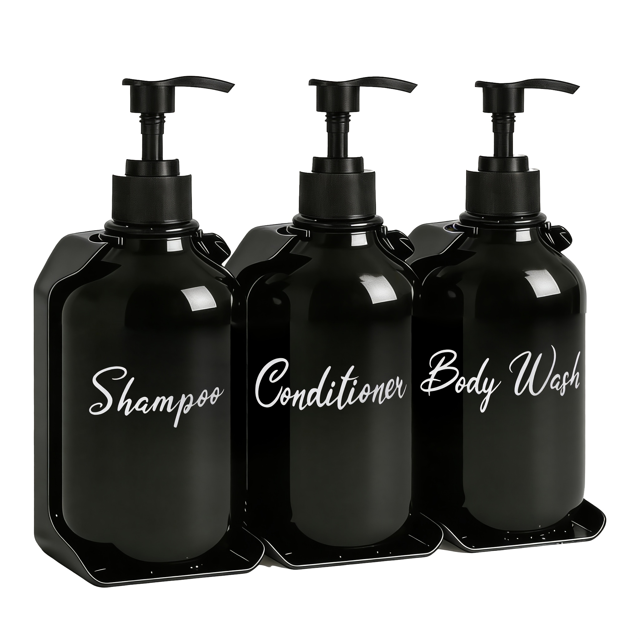 TEMU 3--mounted Shower Dispenser Bottles, No Drilling, Refillable Pump Bottles With Labels For Shampoo, Conditioner, Body Wash, Black 500ml