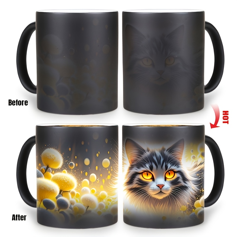 Image of 1pc Cute Cat Ceramic Color Changing Coffee Mug, Mugs, Color Changing Mugs, Best Creative Gift For Animal Loving , Birthday Gift, Mugs For Animal Party, Christmas Decoration Mugs (11oz)