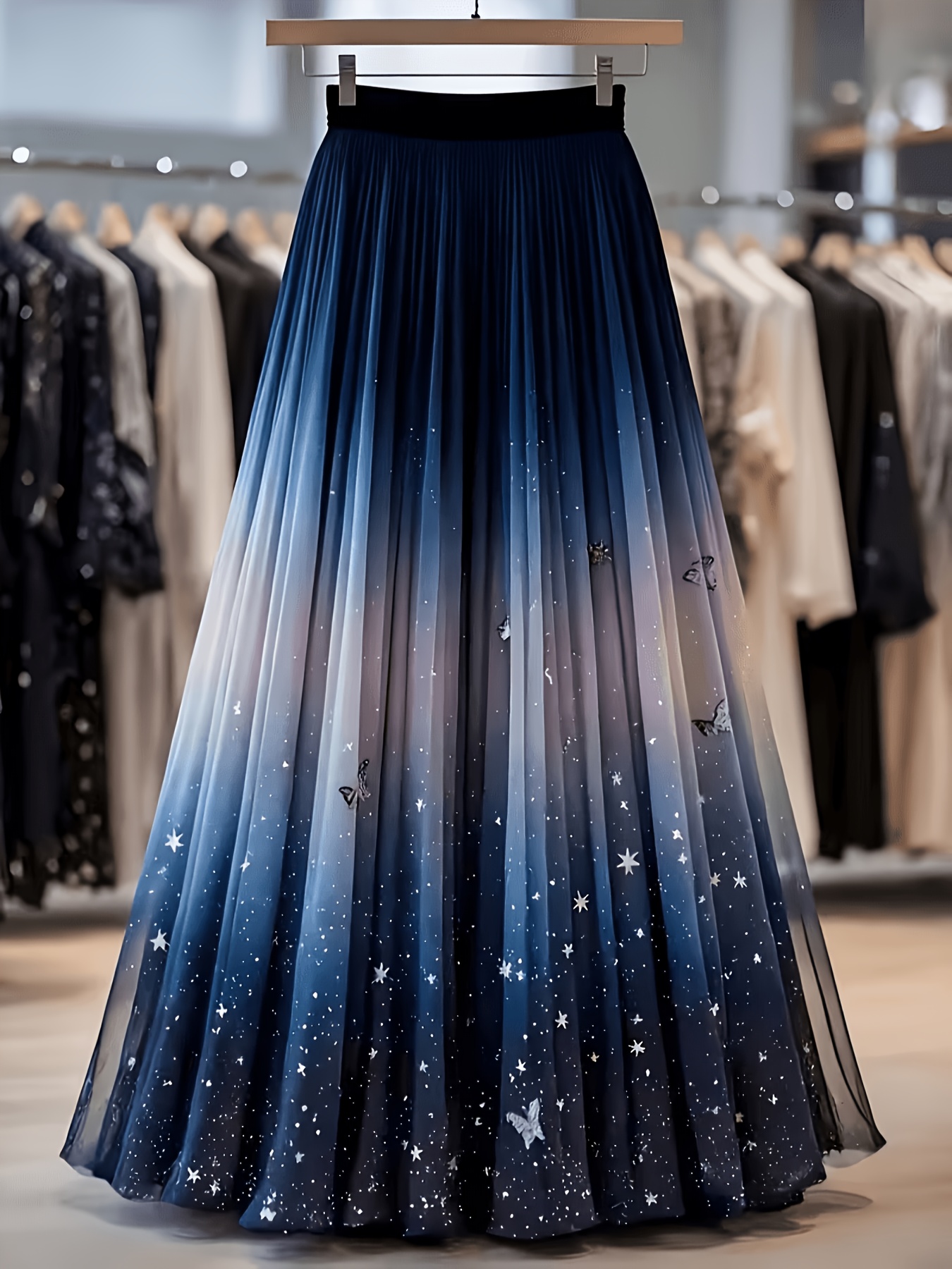 item picture plus size plus size plus size womens new lace mesh large swing skirt   starry sky pattern printing suitable for banquets dates and daily wear