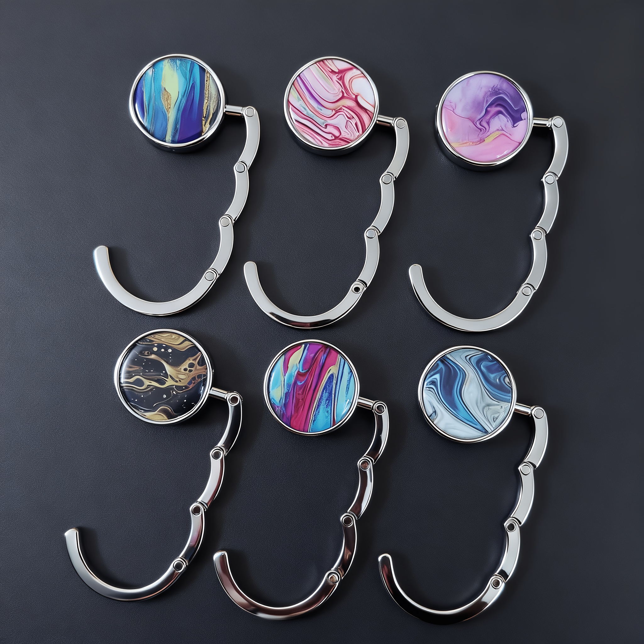 Portable Bag Hook with Colorful Flowing Sand Patterns