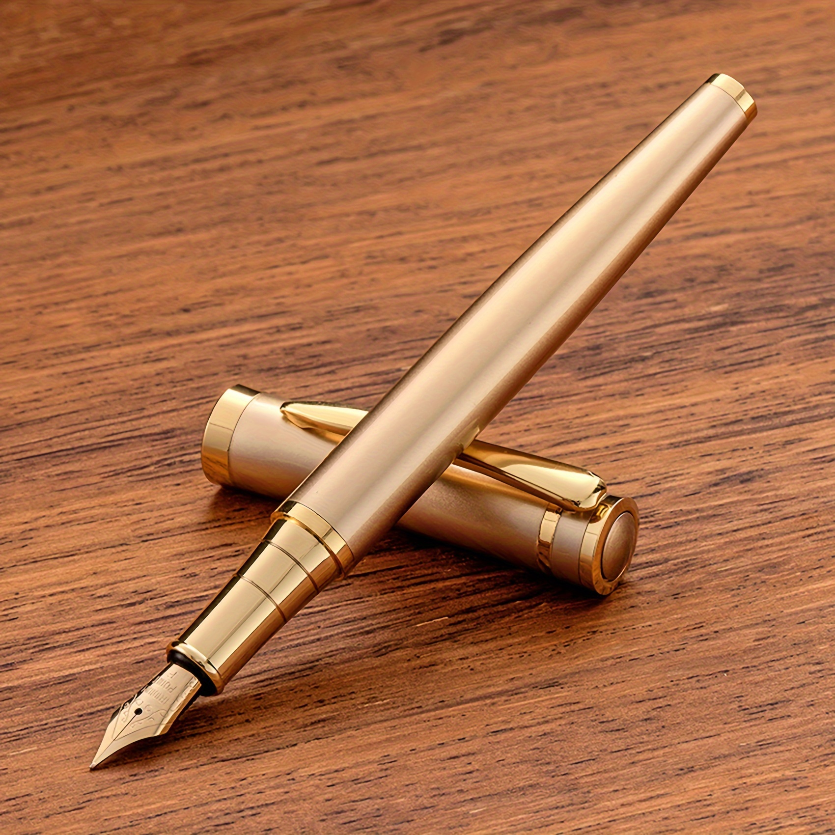 

Huashilai Luxury Golden-tone Stainless Steel - With Pocket Clip, Snap Cap, Fine Nib - Ideal & Promotional Item, Ink Not Included