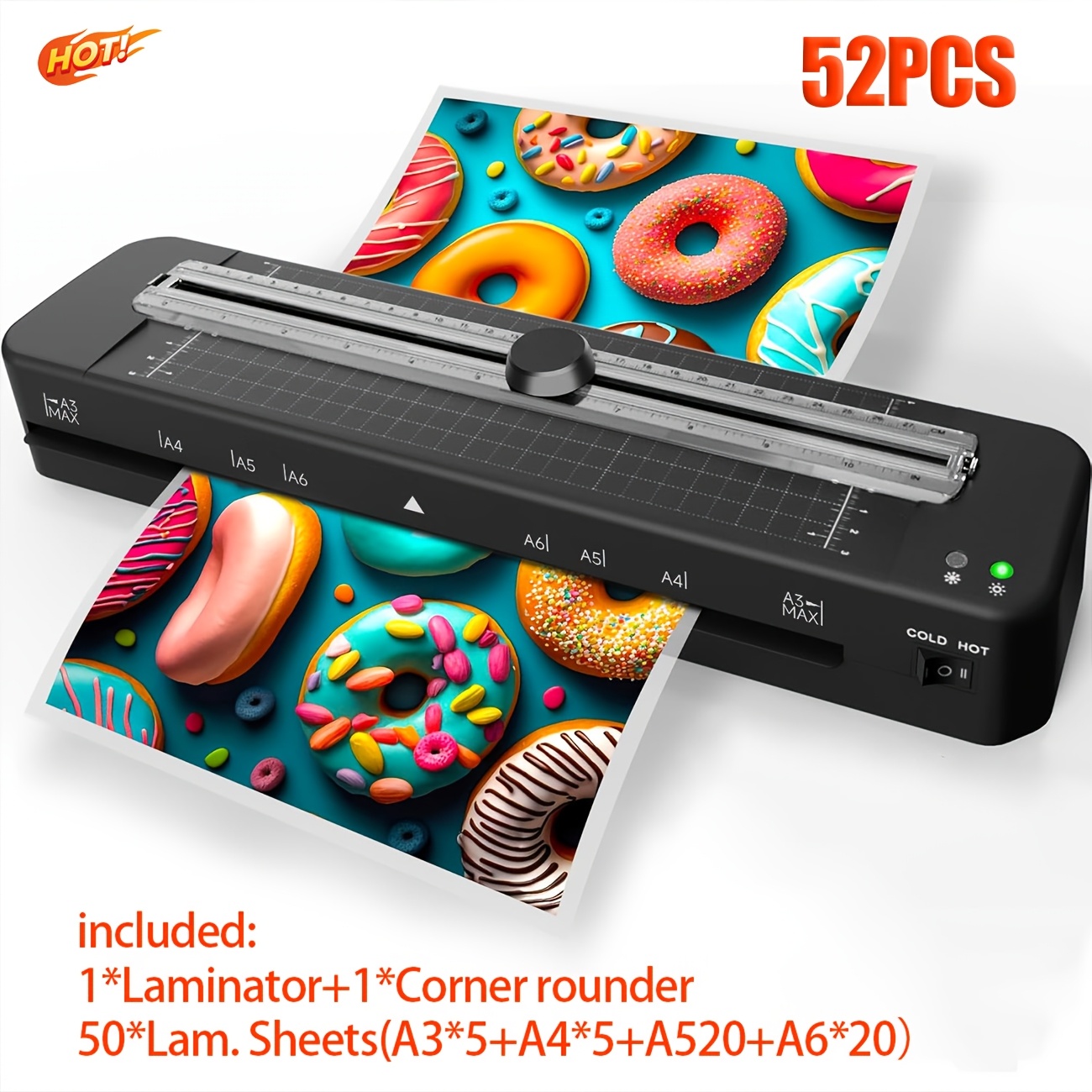 Image of 55/52/16pcs(1*a3 Laminator+1* Corner Rounder+50/15 *lam. Sheets+1*hole *bindingring)built-in Cutter, Cold And Thermal Laminator&fast & Back To School/halloween/christmas