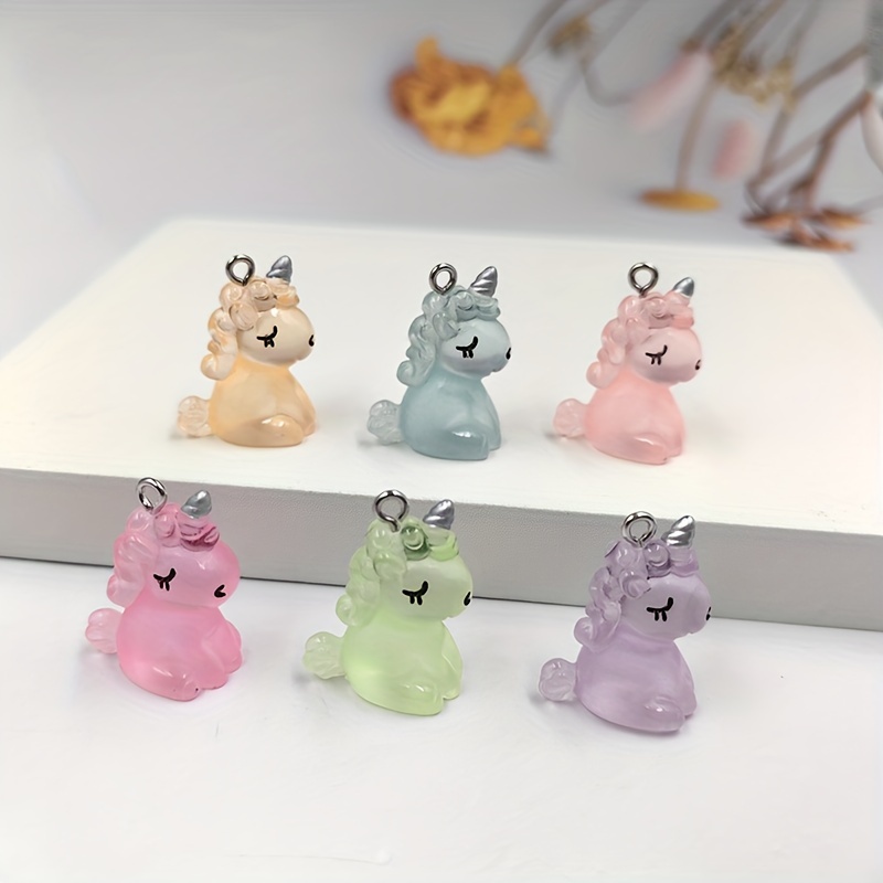 

10pcs Unicorn Charms In Pastel Colors - Resin Animal Pendants With Metallic Loop For , Keychains & Earrings Crafting, Pendant Charms