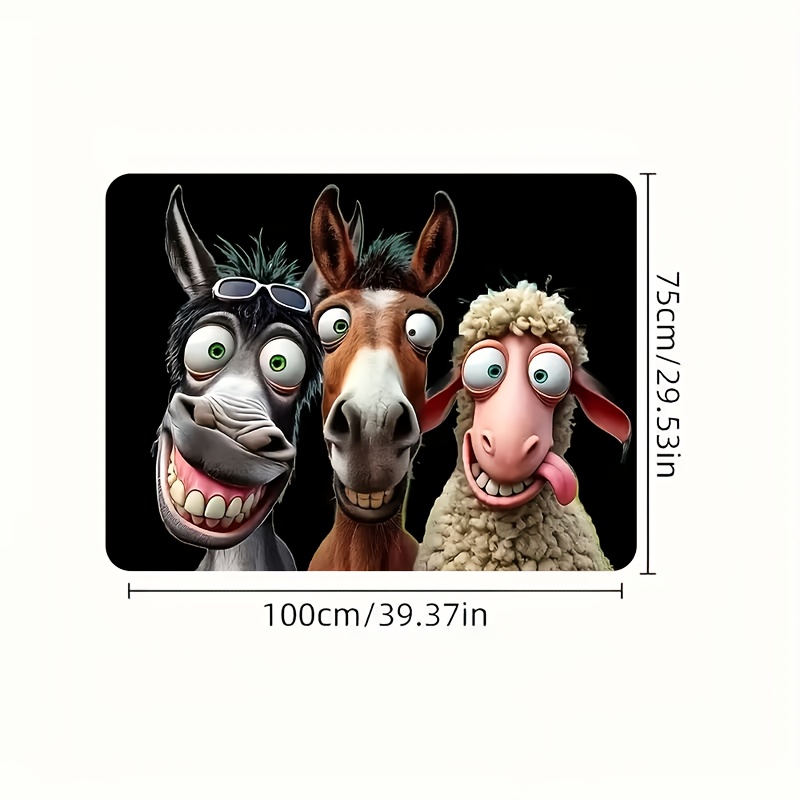TEMU 1pc, 2d Flat Creative Car Trunk Mat - Cartoon Donkey, Horse, And Goat Trio Print, Soft And Durable, Machine-washable Cargo Mat, Universal Fit,