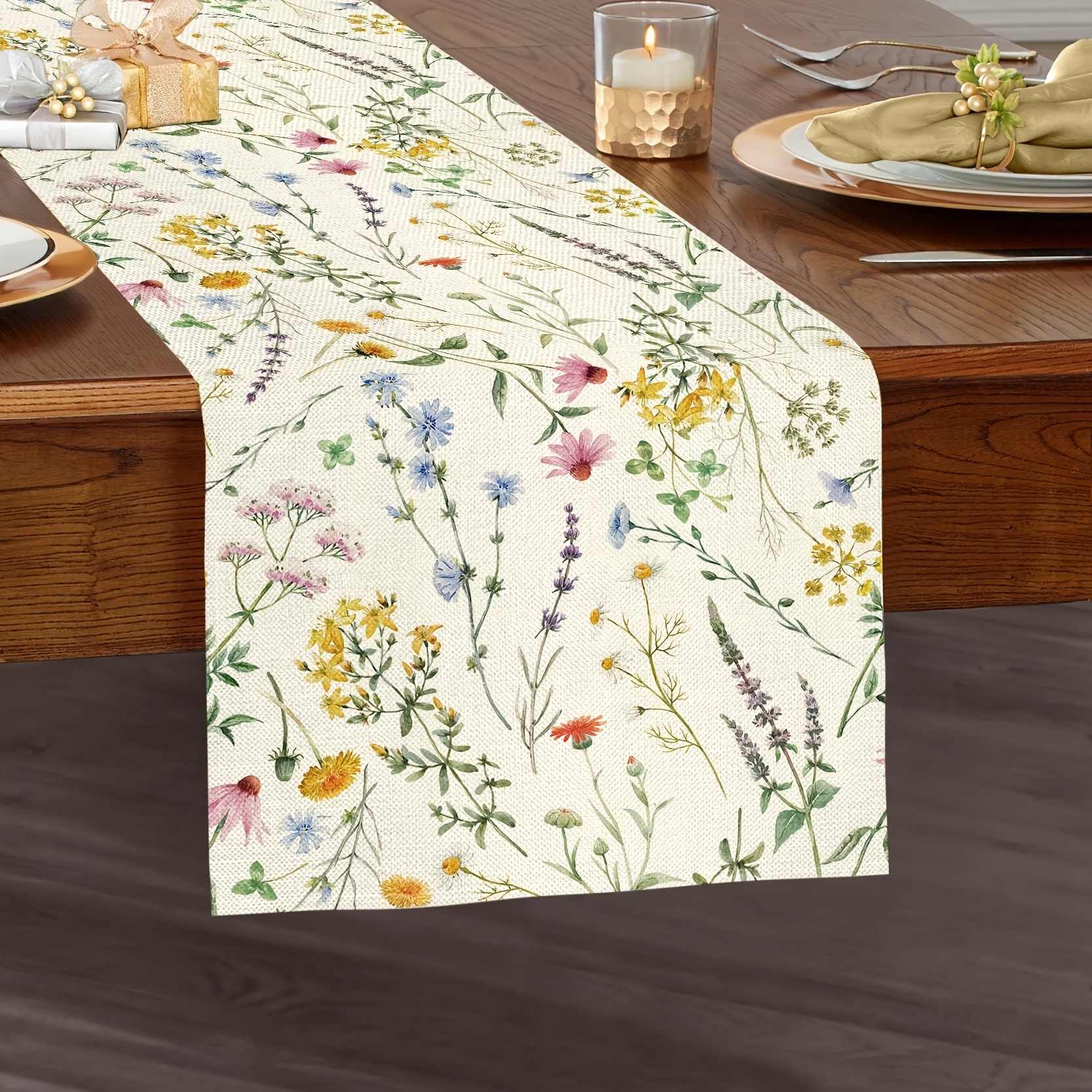 

1pc, Wildflower Floral Table Runner, Suitable For Dining Room, Kitchen Or Outdoor Decoration, Family And Party