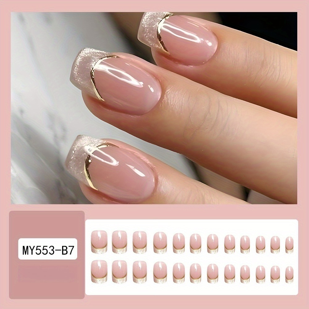 TEMU 48 Spicy Starry Pink Gradient Suitable For Women's Parties, Daily Dressing, And Special Occasions Includes Nail Kit (jelly Glue And Nail Rubbing)