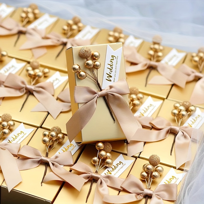 

20/50pcs Elegant Wedding Favor Boxes With Satin Ribbon & Golden Bean Accents - Ideal For Chocolates, Candy, & Gifts - Weddings, Birthdays, Anniversaries, And , Wedding Gifts