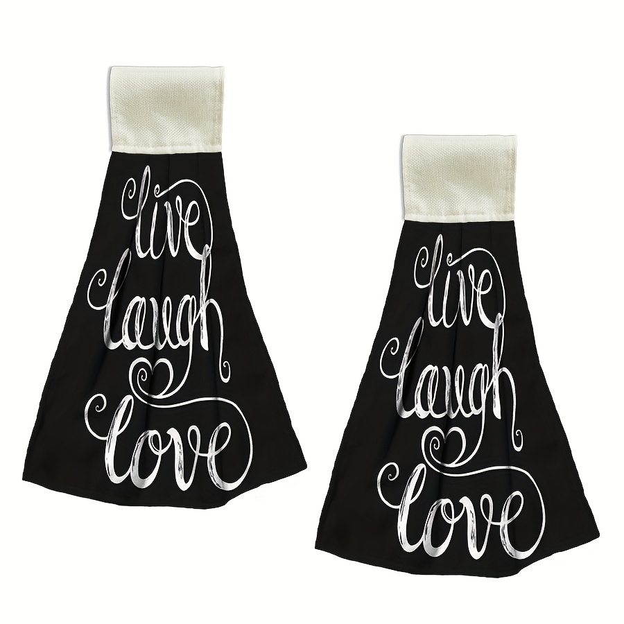 

2-pack Modern "live Laugh Love" Microfiber & Polyester Hand Towels, Absorbent Oblong Hanging Towels With Loop For , Hand Wash Only