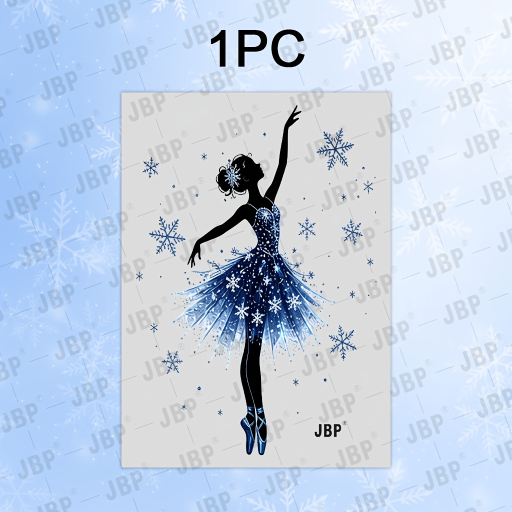 TEMU 1pc Winter Elegant Ballerina Glass Sticker, Art Silhouette Ballerina With Snowflake Decor, For Home Bedroom Salon Indoor Christmas Holiday