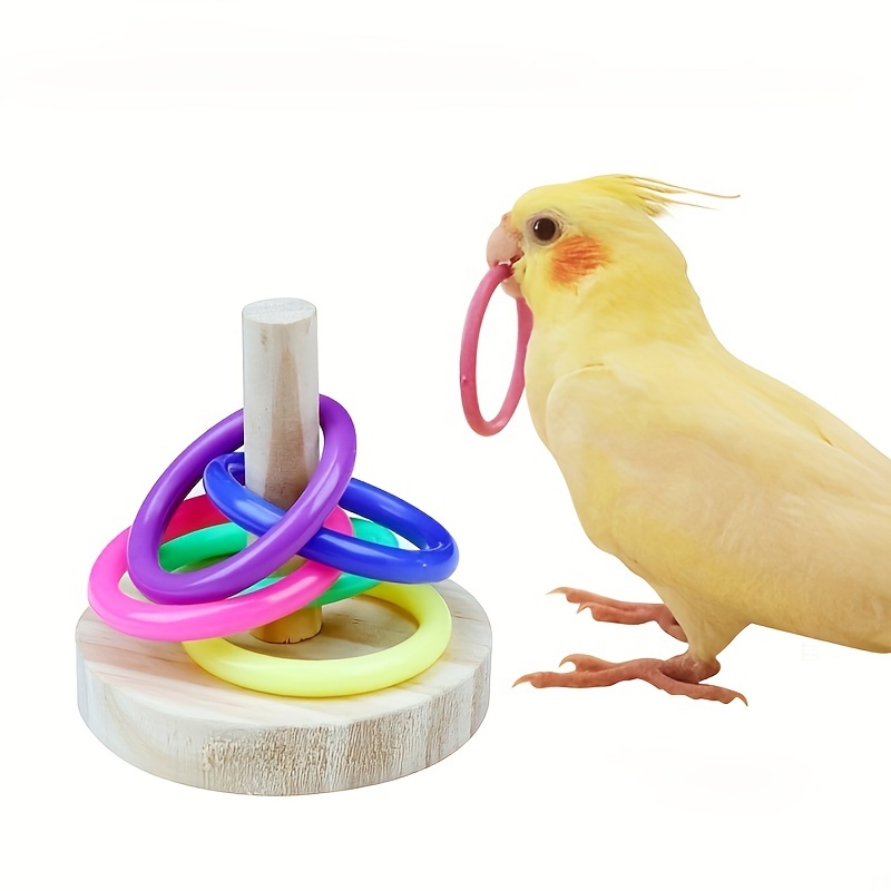 

Parrot Training Toy Set - Wooden Chew Rings For Birds, Interactive Boosting Play Accessories