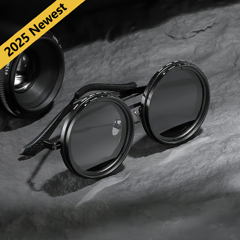 2025 swivel eyewear steampunk inspired swivel lens eyewear adjustable of brightness alloy frame black with gray lenses outdoor light blocking fashion accessory fashion statement eyewear steampunk eyewear alloy frame eyewear details 0