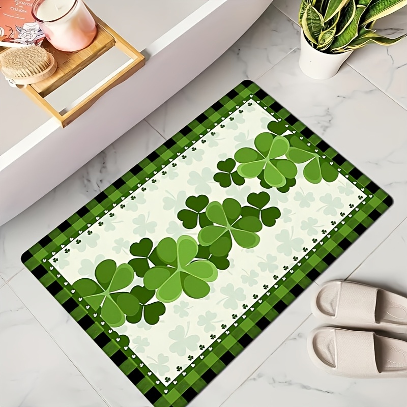 

1pc Clover & Flannel Non-slip Mat, 1.2cm - Machine Washable, Comfortable Floor Rug For Bathroom, Kitchen, Living Room, Bedroom, Laundry - 's Day Decor