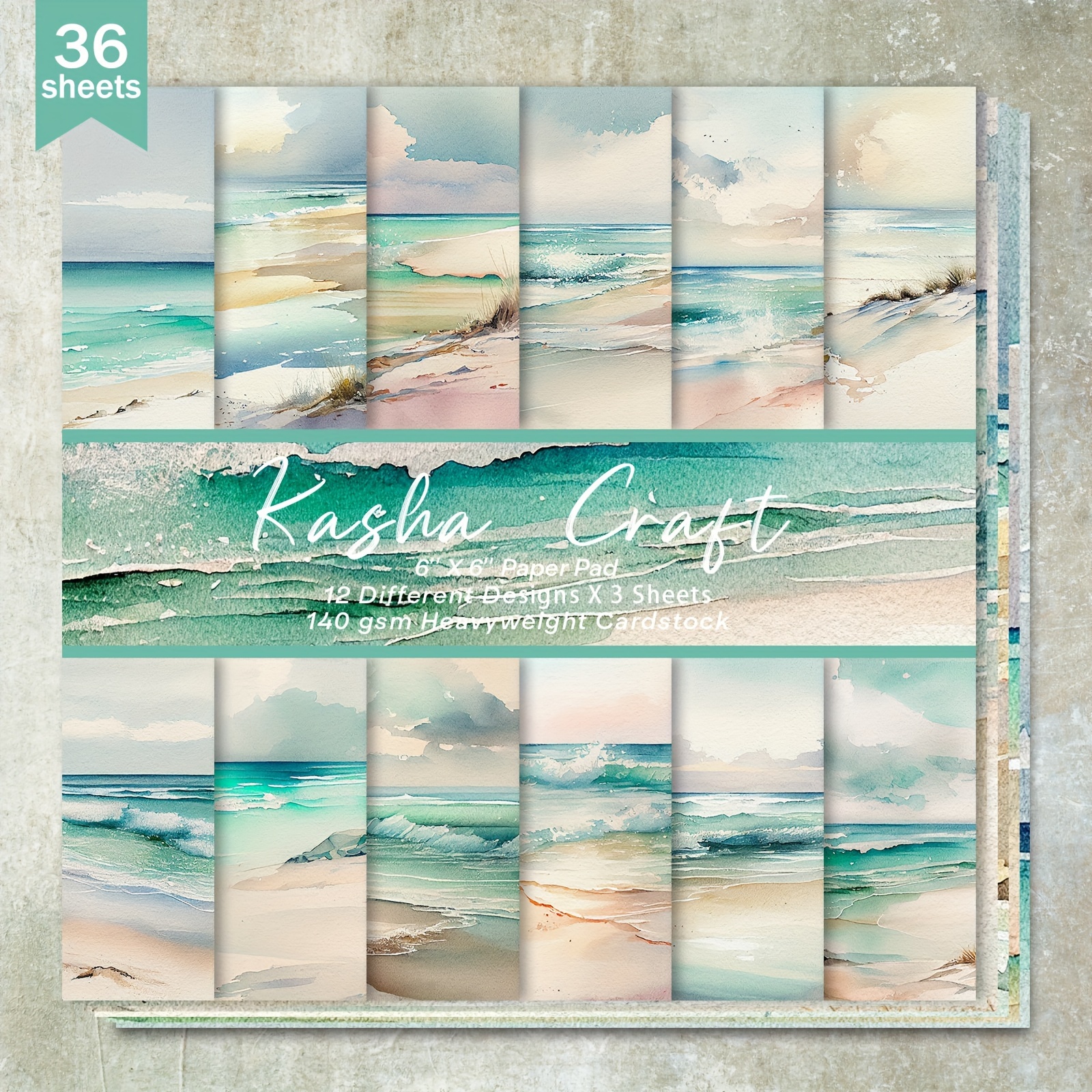 

36 Sheets Watercolor Beach & Ocean Paper, 6x6 Inch Craft Paper For Bullet Journal, Collage, Greeting Cards, Albums & Diy Projects