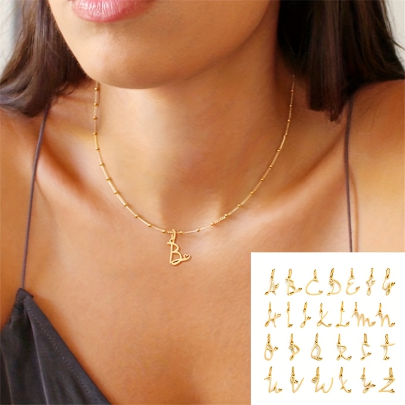 26pcs Heart-Shaped English Alphabet Charms, Stainless Steel Set