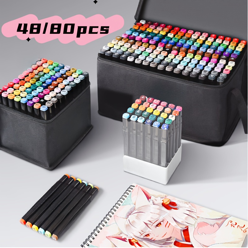 

48/80pcs Artistic Marker Pens, Double-ended, Waterproof, For Outdoor Artists' Landscape, , Etc. Outdoor Art Set.