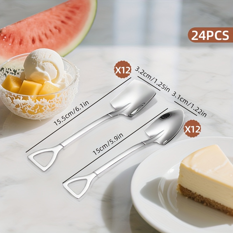 E-shop 24-teiliges Edelstahl Schaufel Löffel Set - Langlebig, Rostfrei, Geeignet für Desserts, Wassermelone, Früchte und Eiscreme - Einzigartiges