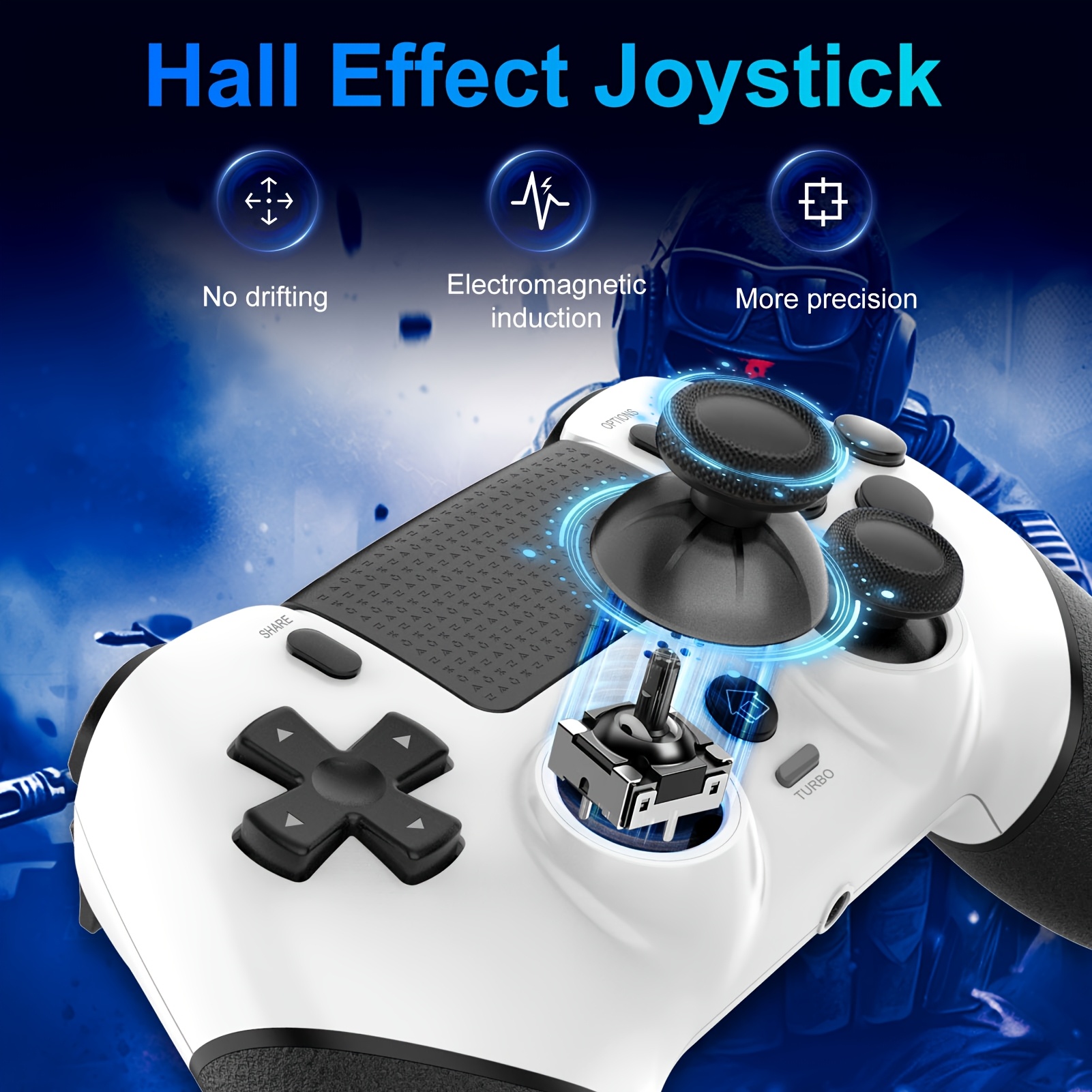 Wireless Game Controller for PS4, Slim, Pro, And PC Featuring Hall Effect Joysticks, a Gamepad with a 1000Mah Battery, Vibration, 6-Axis Gyro, Multi-Touch Pad, And a 3.5Mm Audio Jack