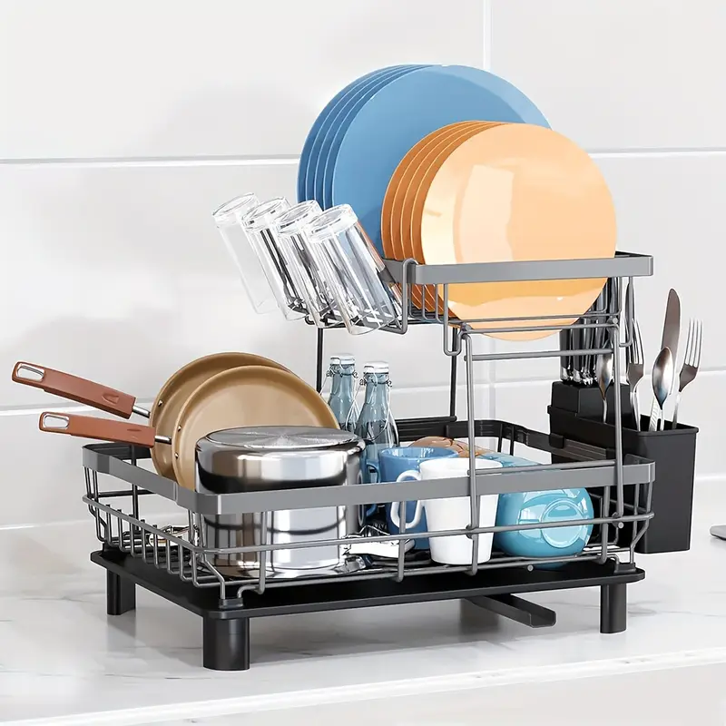 dish drying rack 2 tier dish rack for kitchen counter with utensil holder cup holder drying mat dish strainer dish drainer for sink utility racks Product details 5