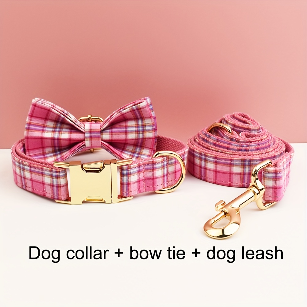 Personalized Plaid Dog Collar with Matching Leash, Custom Engraved