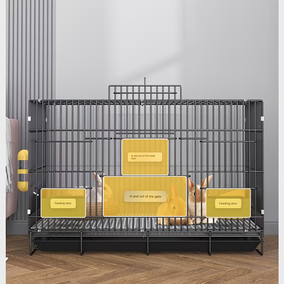 Large Heavy-Duty Rabbit Cage with Spacious Enclosure, Removable Waste Tray and Slope - Sturdy Outdoor/Indoor Pet House for Rabbits, Guinea Pigs, Hedgehogs - Easy-clean Large Animal Cage With Ventilated Mesh Walls (no Assembly Tools Needed)