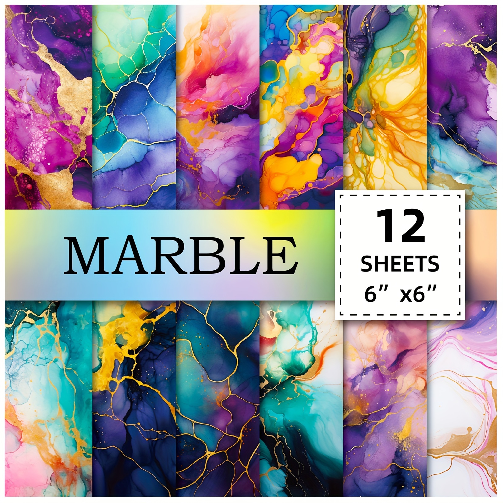 

12sheets/pack Marble Printed Cardstock Colorful Material Paper For Journaling And Planner Decoration Background Material Paper 6-inch