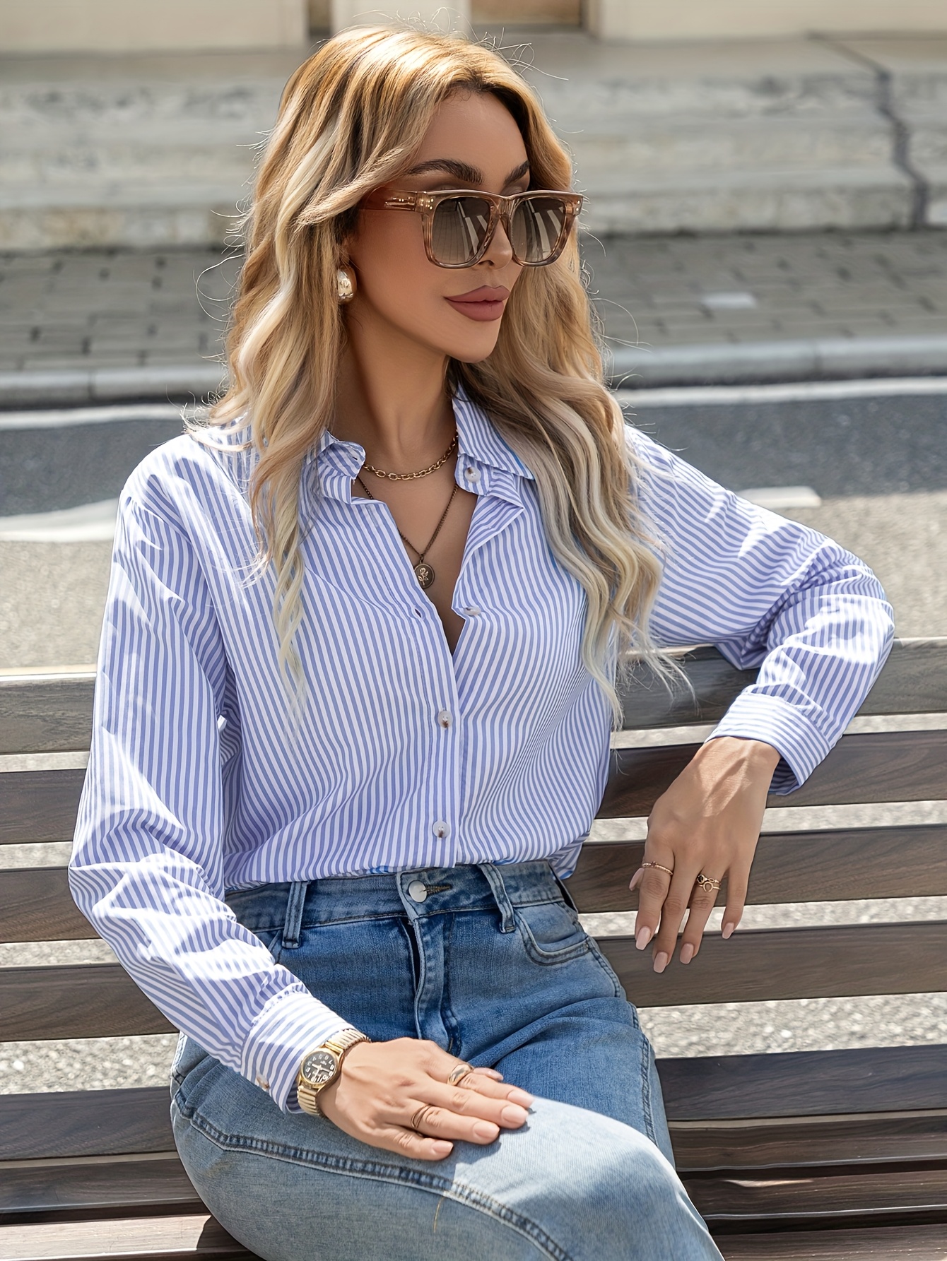 womens dress shirt summer Cxenplz Button Down Shirt Women Long Sleeve Collared Cute Summer Tops Dressy Casual Curved Hem Gauze Work Blouse
