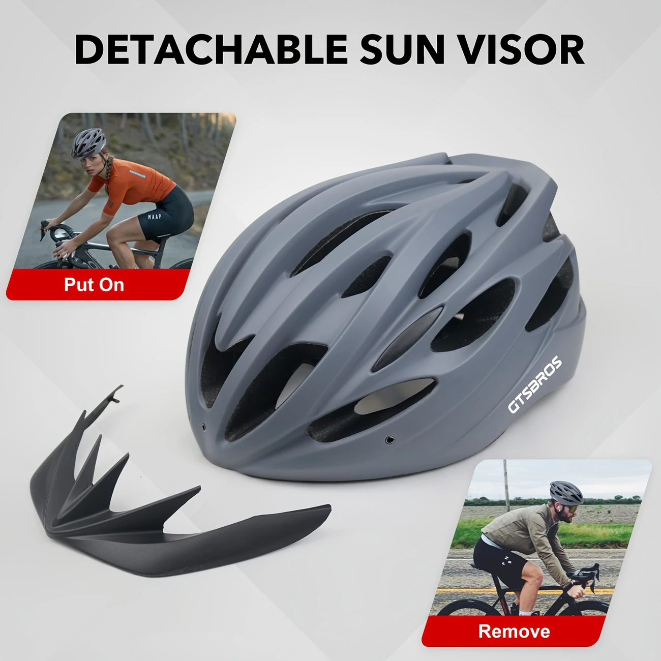 lightweight adult bike helmet with adjustable detachable visor usb rechargeable rear light and ventilation holes for men women material multi purpose cycling gear biker accessories details 1