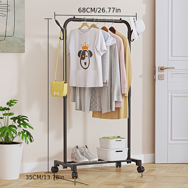 

Rolling Clothes & Hat Rack - Easy , Metal Storage Organizer For Bedroom And Living Room, Curved Drying Rod, Dormitory, Shoes Storage