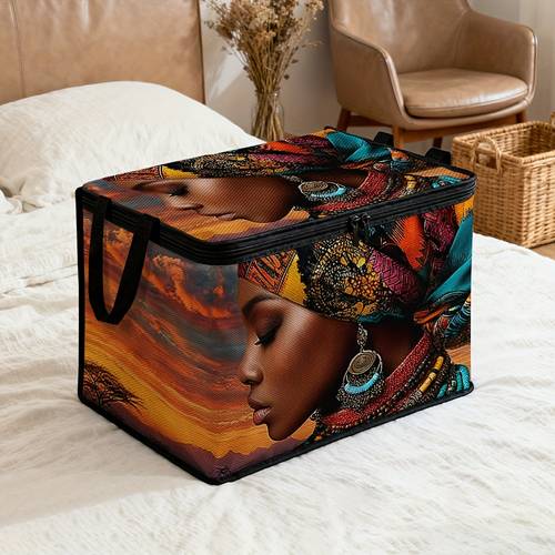 a single clothing storage basket featuring an jewelry portrait design with a lid ideal for closet organization and car trunk storage it serves as a portable container this basket is perfect for tidying up clothes