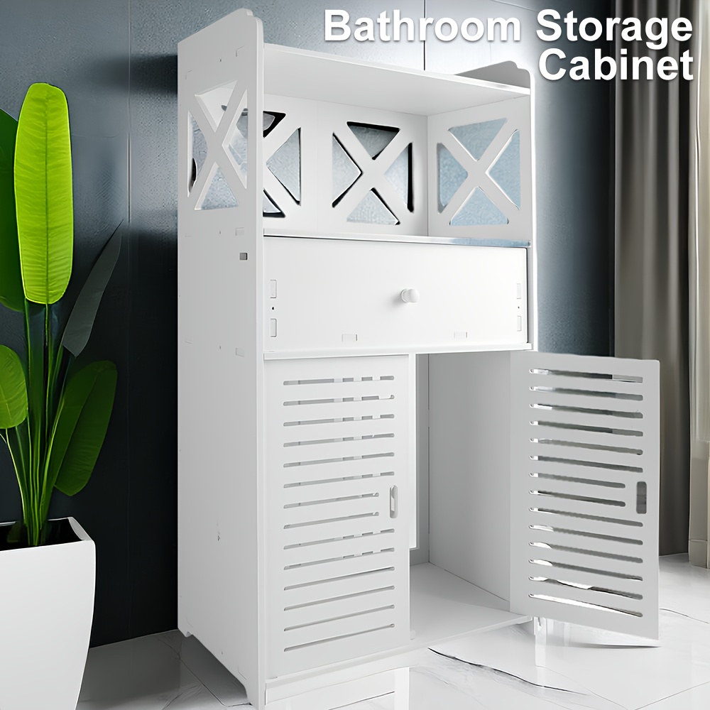 TEMU Meuble de rangement d'angle pour salle de bain, grand placard avec tiroirs, idéal pour les articles de toilette, les serviettes et les lavabos.