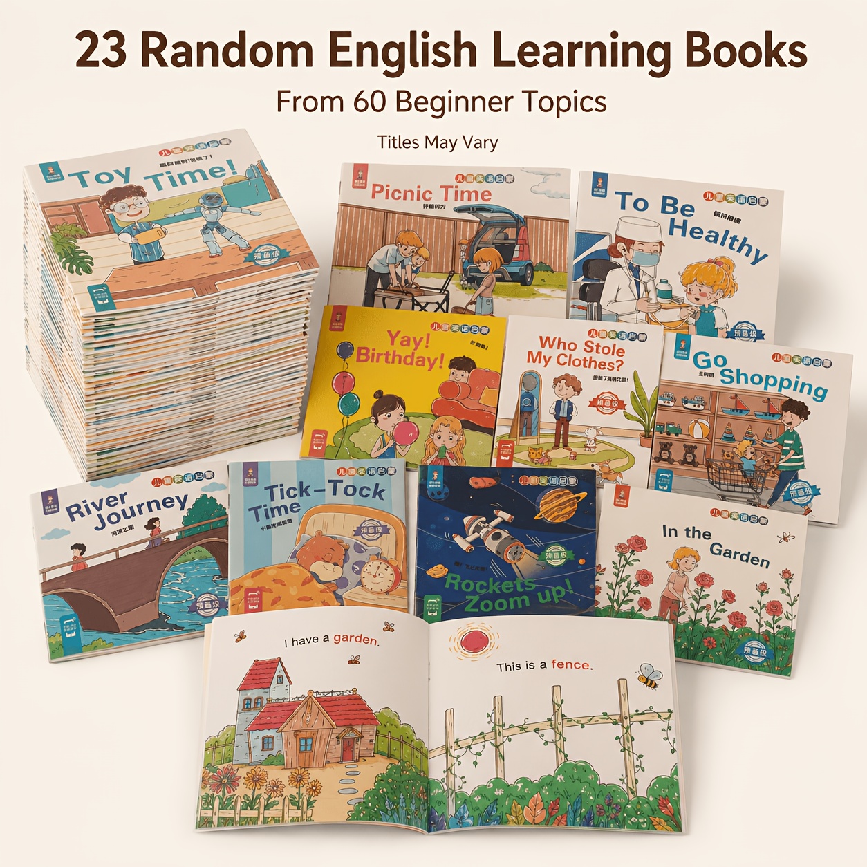 TEMU 23 libri illustrati casuali per l'apprendimento dell'inglese su 60 , libri di per bambini piccoli e principianti, libellini bilingue sottili da