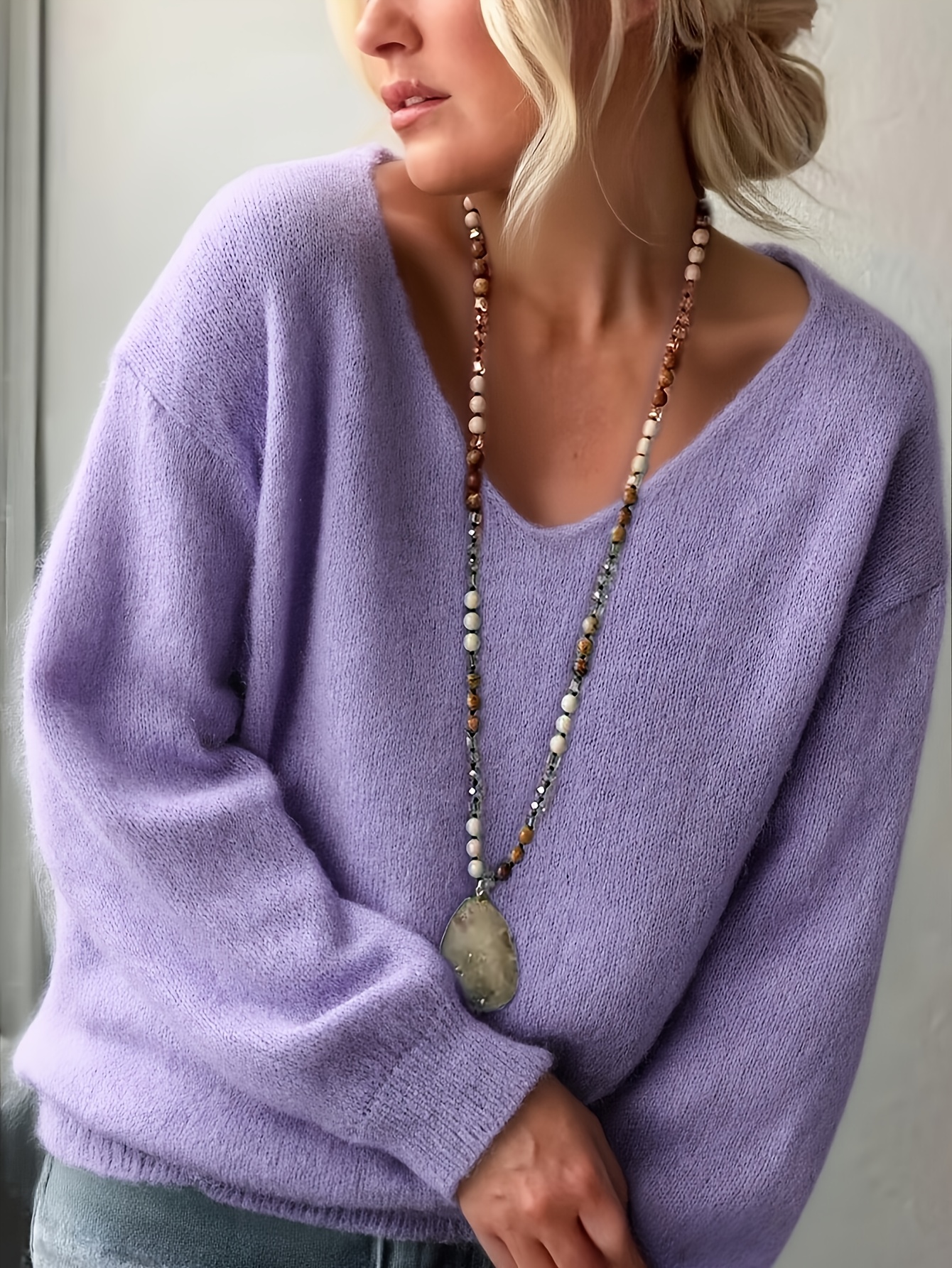 lazy style v neck easy sweater loose and versatile knitwear daily   gentle top