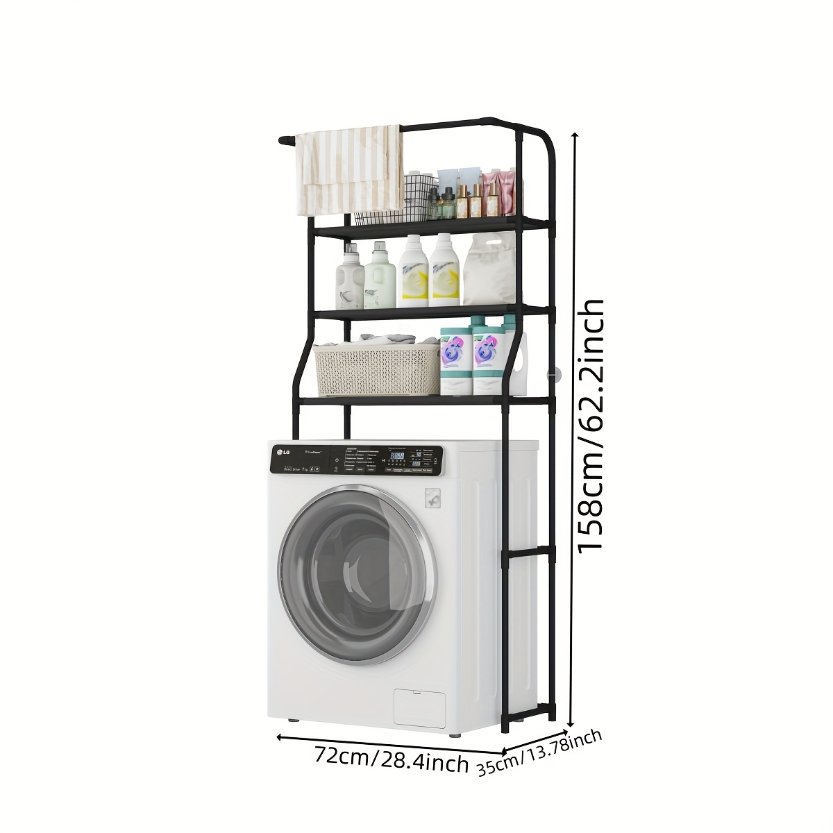 1 Szt. 3-warstwowy Stojak Do Przechowywania Półki Łazienkowej Powyżej Pralki, Wieszak Na Ręczniki Do Użytku Domowego.