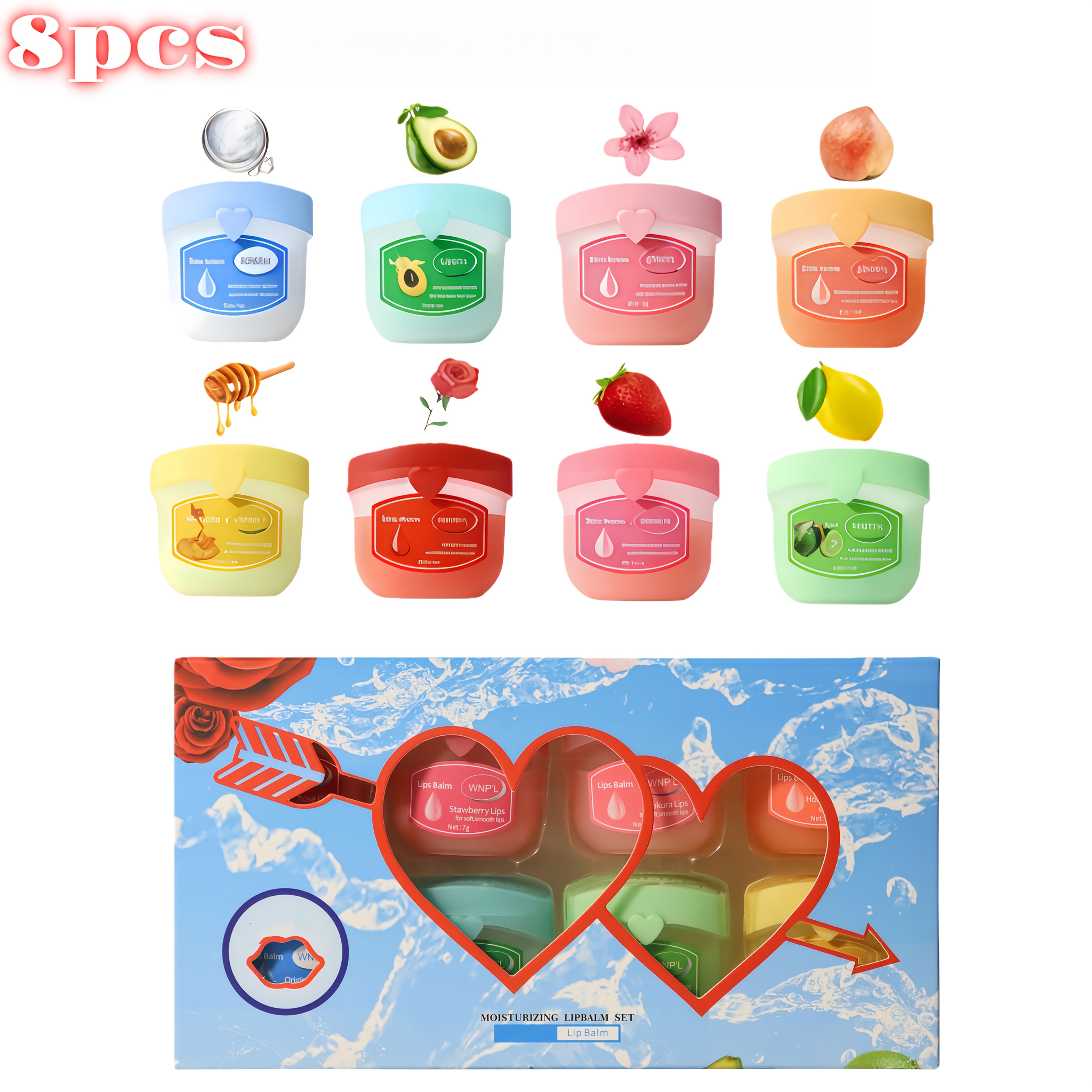 TEMU 8pcs Lip Balm Set/ 8 Vibrant Color And Long-lasting Hydration - Nourishes Dry Lips For A Healthy Shine Perfect Gift For , Valentine's Day,