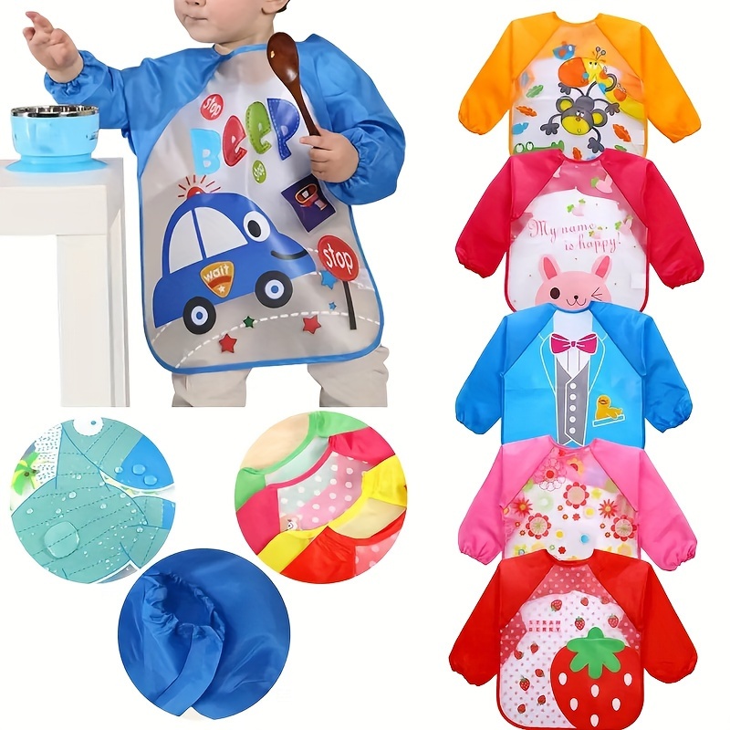 

Waterproof Smock Cartoon Long-sleeved Reversible Eating Bib, Feeding Apron