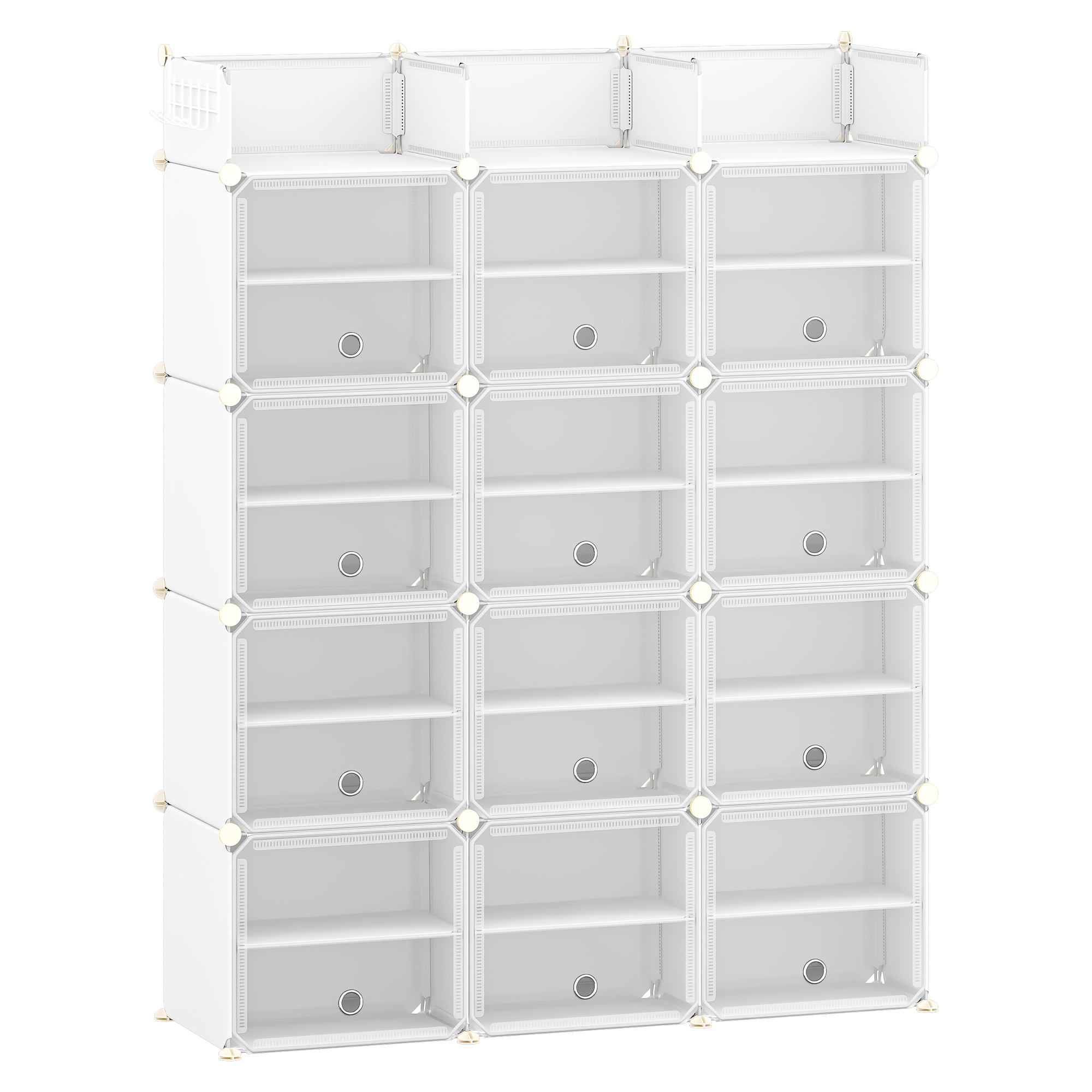 E-shop Schuhregal, 12er-Schuhschrank mit Türen Haken, Platz für 48 Paar Schuhe, 36 x 125 x 161 cm, Kunststoff-Schuhregal, Schuhschrank für Flur,