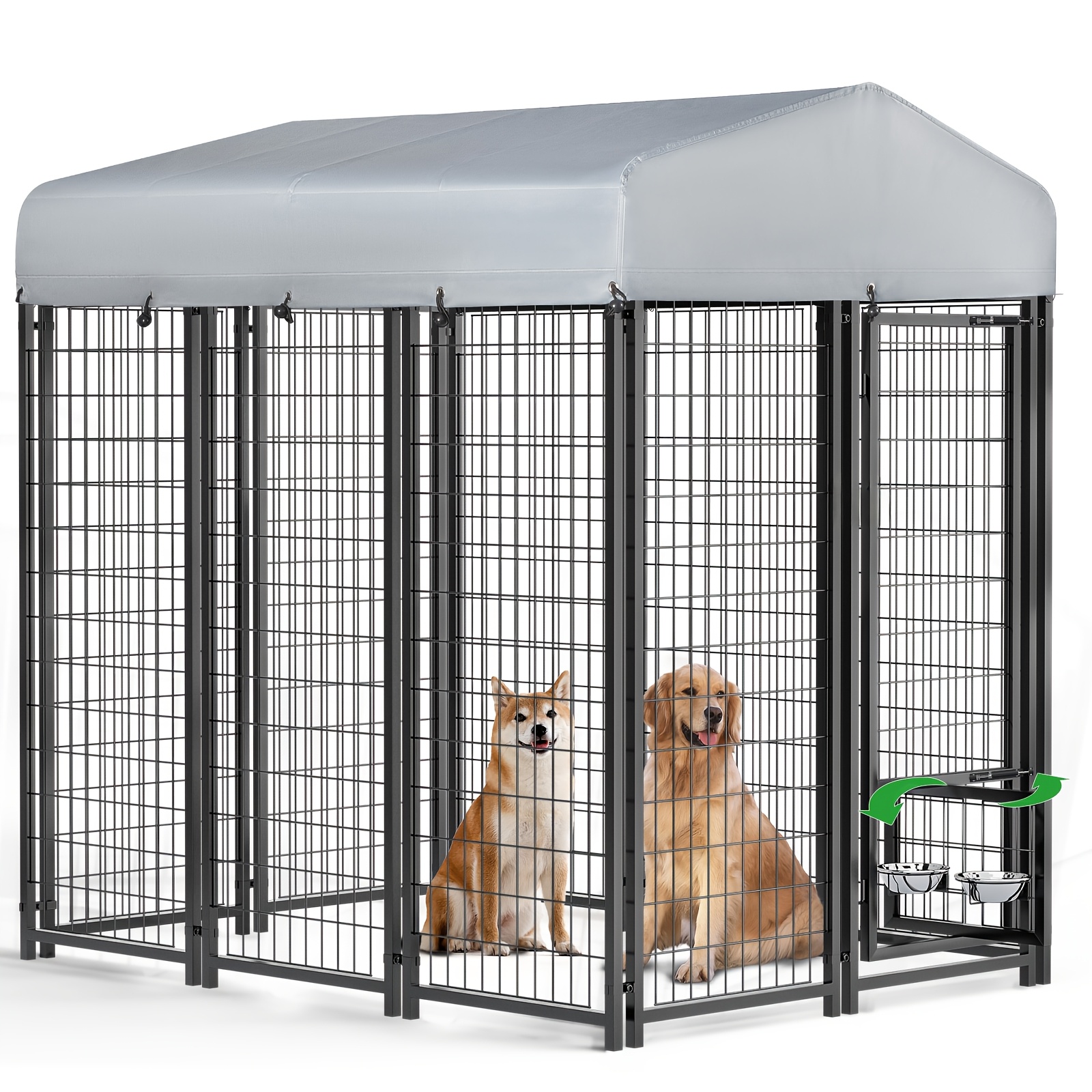 TEMU 6x4x6ft Large Outdoor Dog Kennel With Rotating Dog Bowl, Heavy Duty , Dog Playpen Fence With Uv-resistant Roof, Dog Enclosure For Outside, Dog