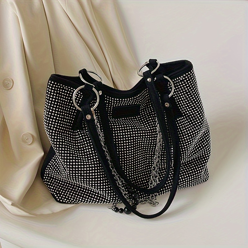 Image of Women's Fashion Large-capacity Faux Leather Rhinestones Shoulder Bag Top Handle Shine Tote Bags