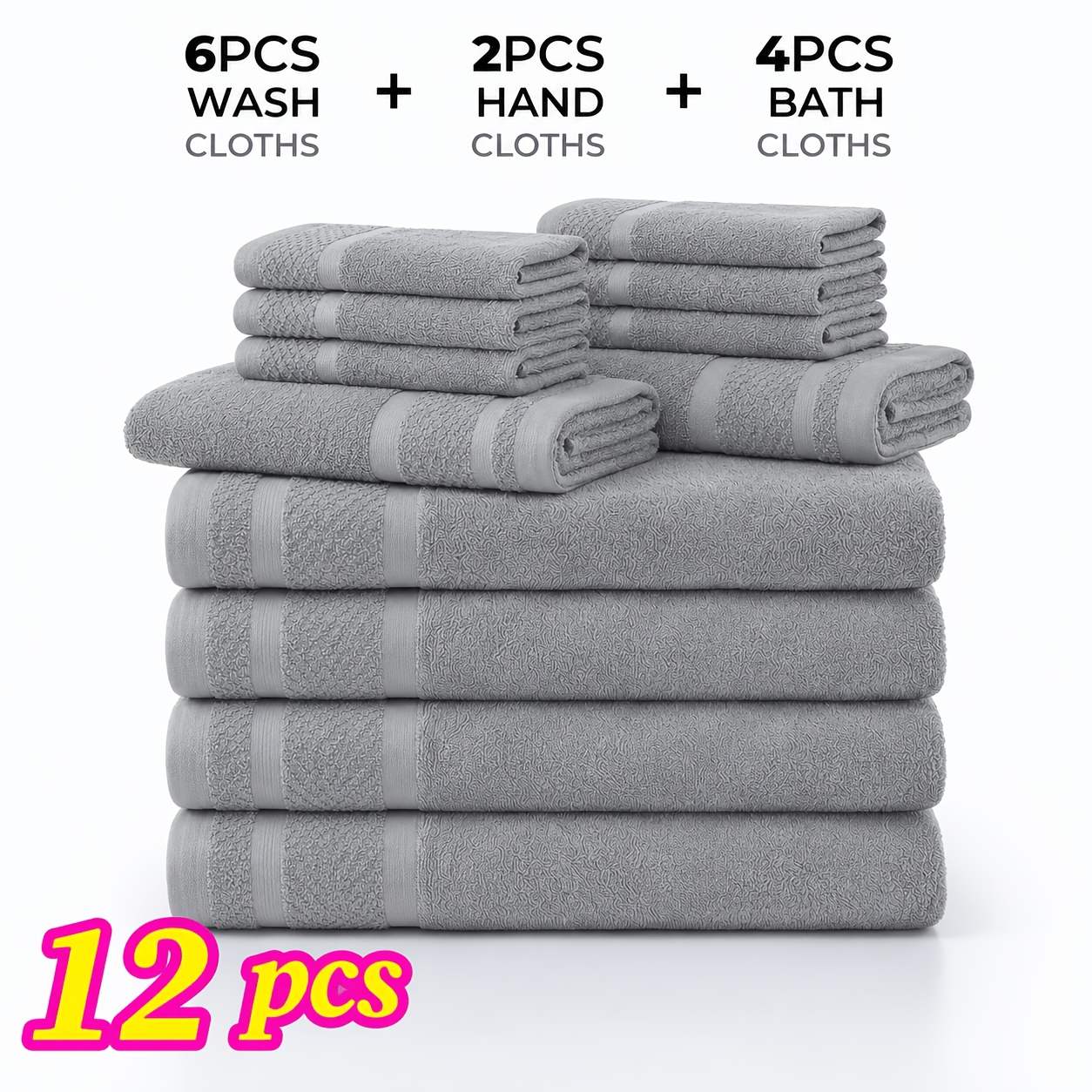 TEMU 12/24pcs Bath Cloths Set, Hotel Quality Thick Bath Cloths | Absorbent & Quick-dry | 4/8 Bath Cloths & 2/4 Hand & 6/12 Washcloths, Cotton For Gym