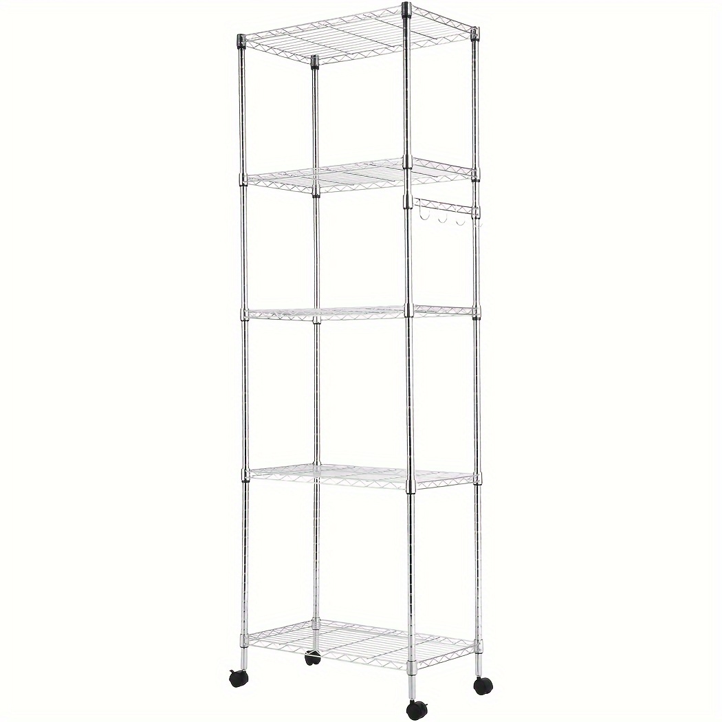 5 Tier Shelving Unit With Wheels, Metal Storage Rack Adjustable Shelves, Standing Storage Shelf Units For Bathroom Kitchen Office Garage, 59x35x183cm, Standing Shelf