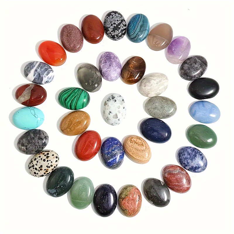 

30pcs Oval Cabochon Stone Flat Back Gemstones, Stone For Jewelry Making Ring, Natural Stone Oval Synthetic Semi- For Home Deocor