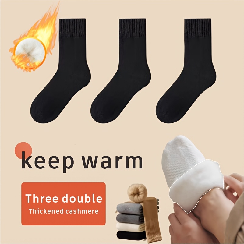 Image of 3/1 Pair Thick Cashmere Socks, Men's And Women's Winter, Thick, Soft, Warm, Knitted, Hiking, Skiing, Casual Socks, Christmas Gift, Outdoor Socks