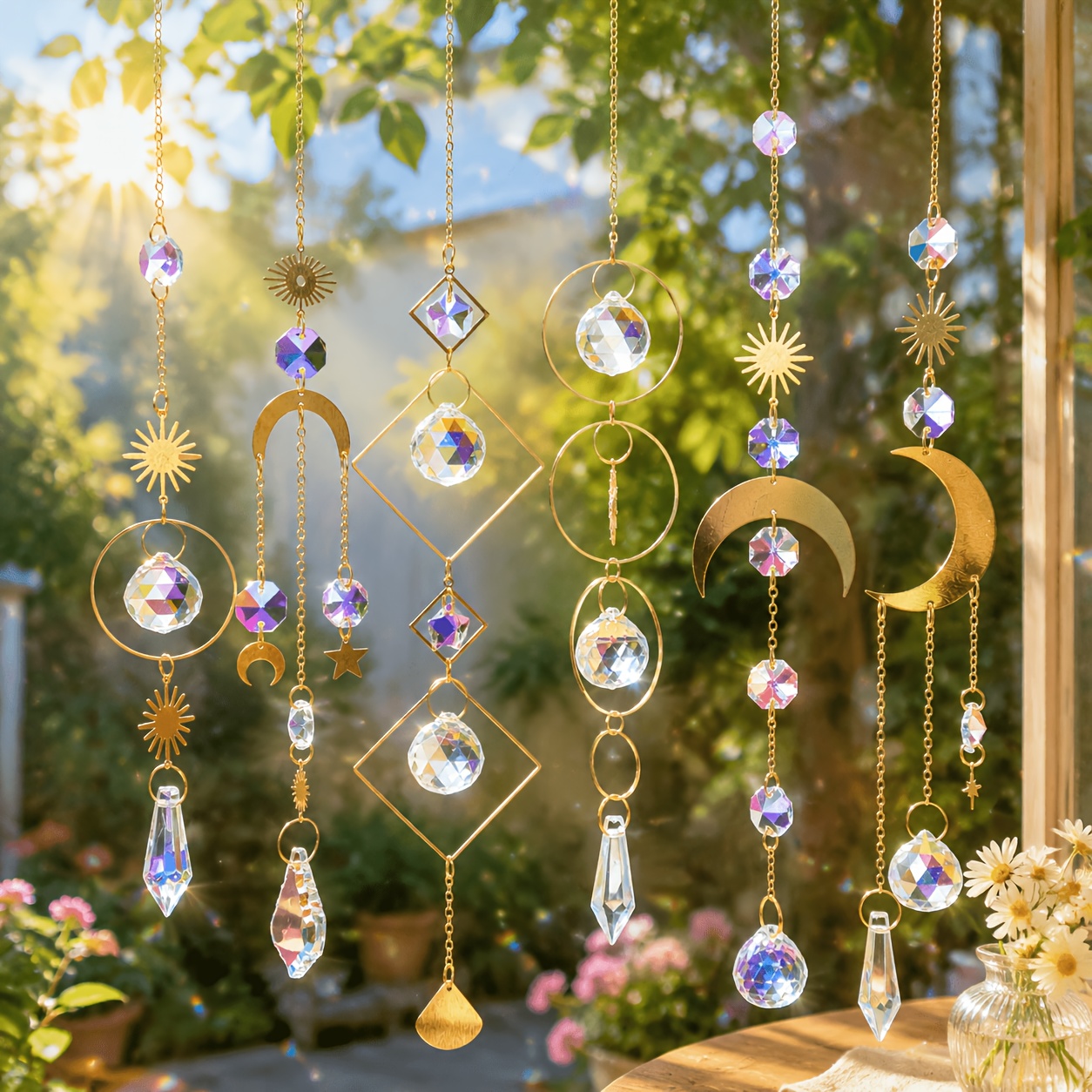 Image of 6pcs Colorful Crystals Suncatcher Hanging Sun Catcher With Chain Pendant Ornament Crystal Balls For Window Home Garden Christmas Day Party Wedding Decoration