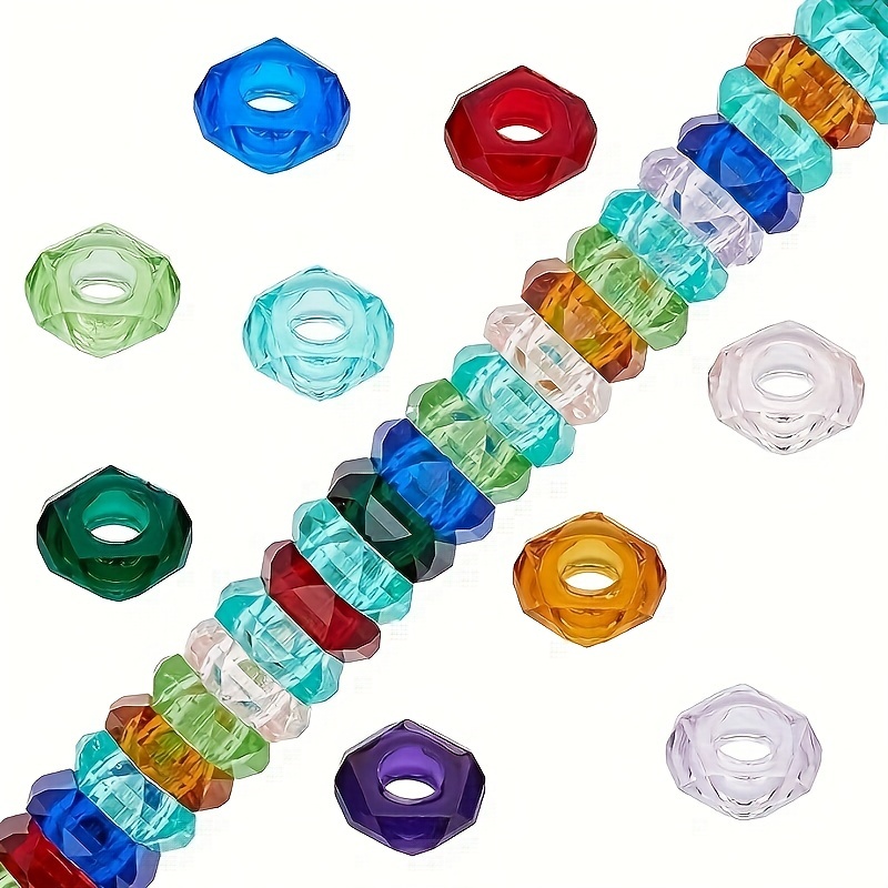 

50 Pcs Multicolor Resin , 14mm Assorted Crystal Faceted Rondelle Spacer Beads For Jewelry Making, Geometric Pattern Diy Beads For Necklaces And Earrings Crafting