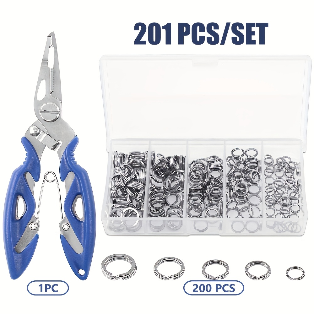 Image of Jsfun 201pcs Split Rings And Split Ring Pliers, Open Jump Rings And Fishing Pliers Tool Kit For Saltwater Fishing Lure Connector, Without Battery
