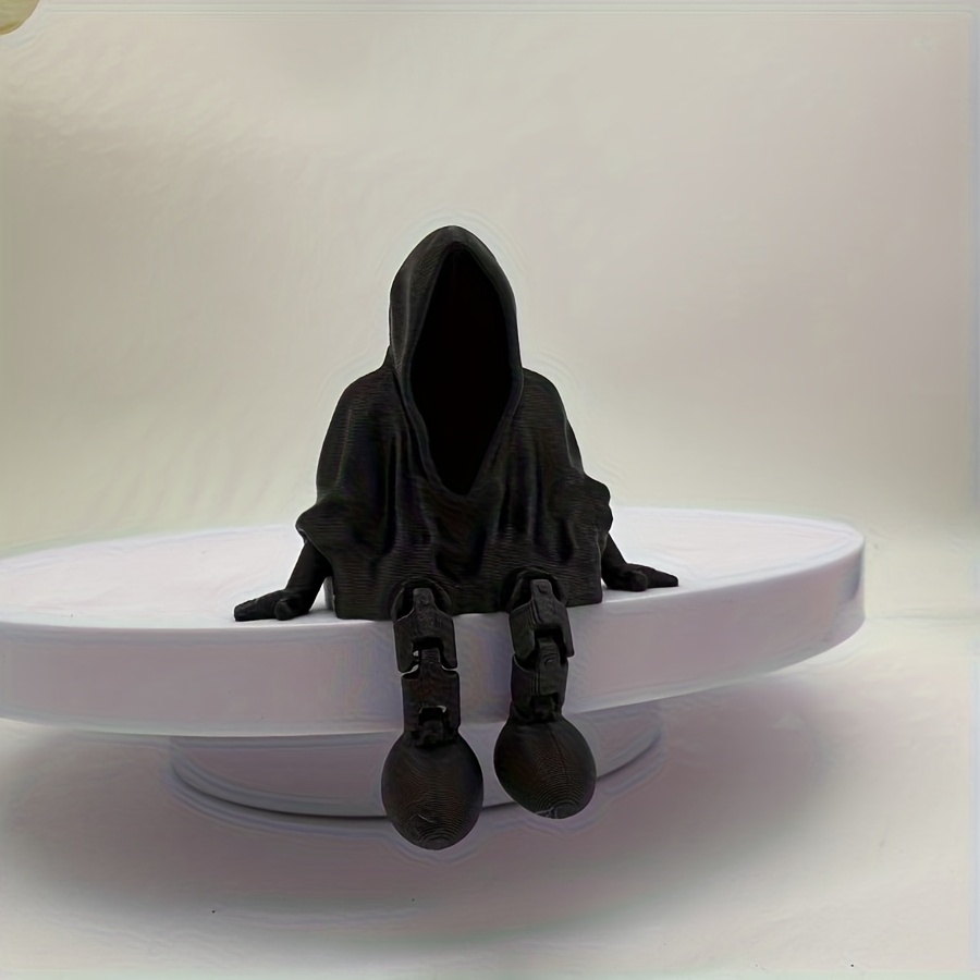 Gothic Mysterious Decorative Statue Of A Seated Reaper, Faceless Ornament, Suitable For Indoor/outdoor Desk, Office, And Home Decor